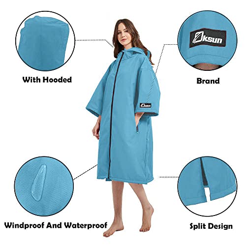 Oksun Oversized Waterproof Swim Parka: Windproof Warm Coat - 3/4 Sleeve Swimmer Jacket - Thin Fleece Lined Surf Poncho (Blue)