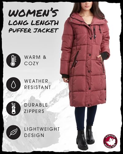 CANADA WEATHER GEAR Womens Winter Coat Full Length Quilted Puffer Parka Plus Size Heavyweight Maxi Jacket for Women, S-3X, Size Large, Wild Ginger