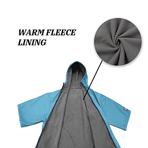 Oksun Oversized Waterproof Swim Parka: Windproof Warm Coat - 3/4 Sleeve Swimmer Jacket - Thin Fleece Lined Surf Poncho (Blue)