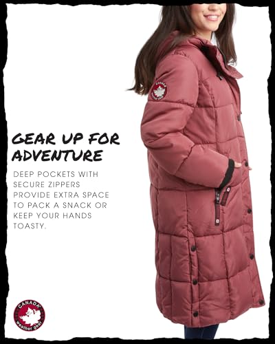 CANADA WEATHER GEAR Womens Winter Coat Full Length Quilted Puffer Parka Plus Size Heavyweight Maxi Jacket for Women, S-3X, Size Large, Wild Ginger