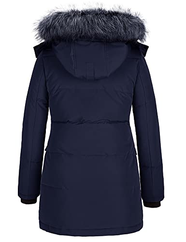 CHIN·MOON Women's Winter Jacket Windproof Snow Parka Warm Long Puffer Coat (Navy Medium)