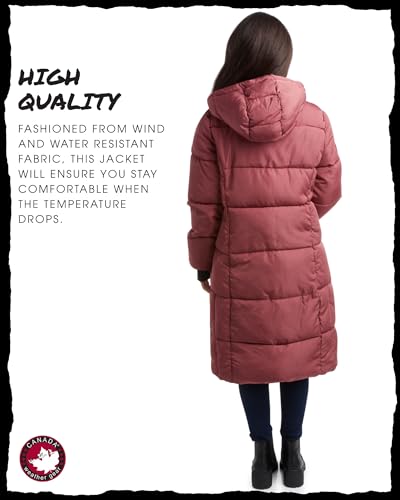 CANADA WEATHER GEAR Womens Winter Coat Full Length Quilted Puffer Parka Plus Size Heavyweight Maxi Jacket for Women, S-3X, Size Large, Wild Ginger