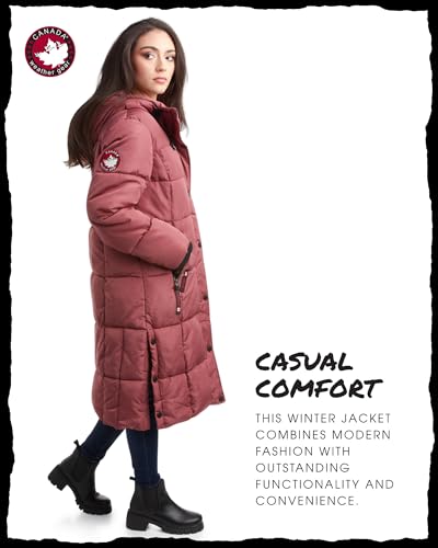 CANADA WEATHER GEAR Womens Winter Coat Full Length Quilted Puffer Parka Plus Size Heavyweight Maxi Jacket for Women, S-3X, Size Large, Wild Ginger