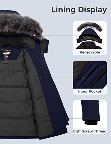 CHIN·MOON Women's Winter Jacket Windproof Snow Parka Warm Long Puffer Coat (Navy Medium)