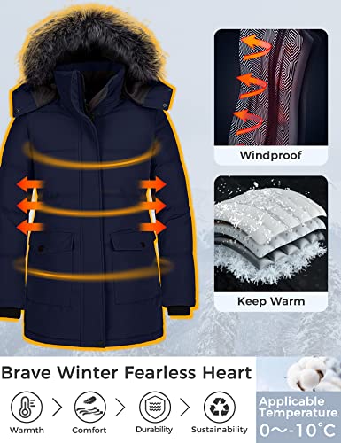 CHIN·MOON Women's Winter Jacket Windproof Snow Parka Warm Long Puffer Coat (Navy Medium)