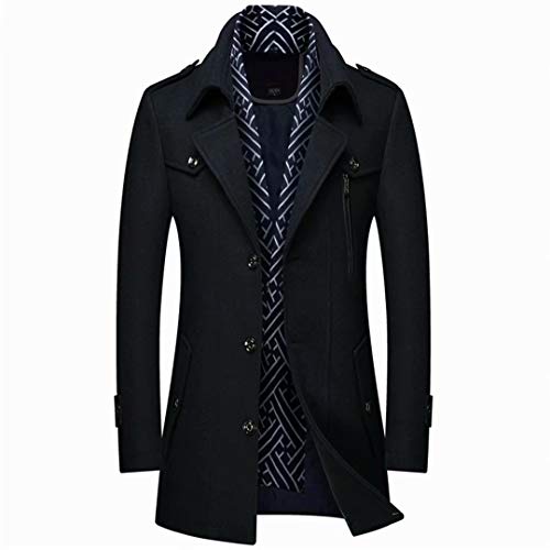 INVACHI Men's Casual Wool Blend Pea Coat Notched Collar Single Breasted Overcoat Warm Winter Trench Coat
