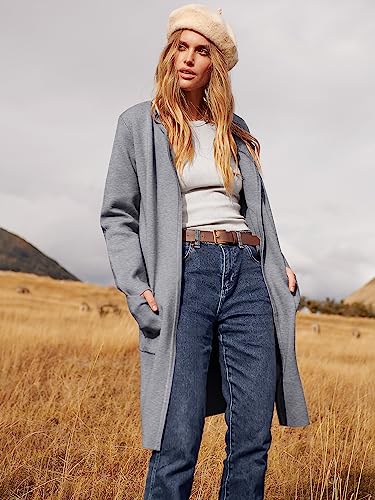 ANRABESS Women's Open Front Knit Lightweight Cardigan Casual Long Coatigan Sweater Lady Jacket Coat 2024 Fall Outerwear Grey Medium