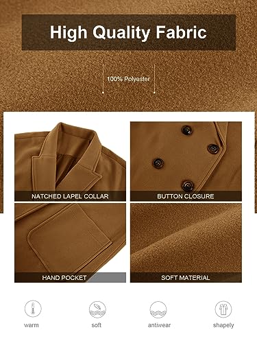 FSHAOES Womens Lapel Peacoat Winter Double-Breasted Outerwear Mid Long Jacket Casual Trench Coat