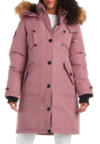 CANADA WEATHER GEAR Women's Winter Coat - Stadium Parka Jacket, Fur Trim Hood (S-3XL), Size Medium, Pink Haze
