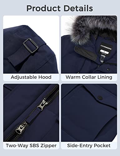 CHIN·MOON Women's Winter Jacket Windproof Snow Parka Warm Long Puffer Coat (Navy Medium)