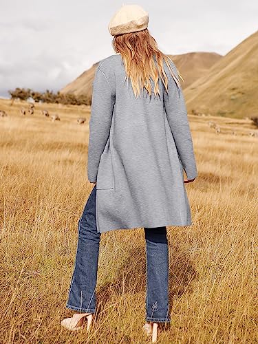 ANRABESS Women's Open Front Knit Lightweight Cardigan Casual Long Coatigan Sweater Lady Jacket Coat 2024 Fall Outerwear Grey Medium