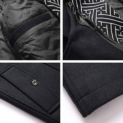 INVACHI Men's Casual Wool Blend Pea Coat Notched Collar Single Breasted Overcoat Warm Winter Trench Coat