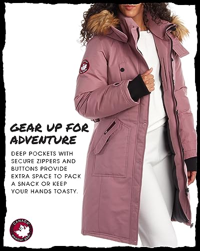 CANADA WEATHER GEAR Women's Winter Coat - Stadium Parka Jacket, Fur Trim Hood (S-3XL), Size Medium, Pink Haze