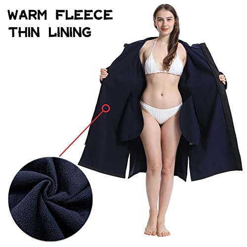 Oksun Oversized Waterproof Swim Parka: Windproof Warm Swimming Coat - Water Resistant Jacket - Thin Fleece Lined Surf Poncho (S-M, Black)