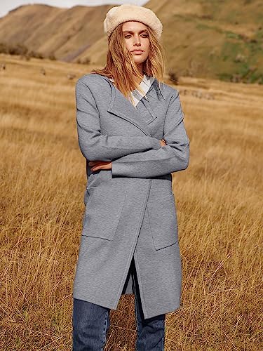 ANRABESS Women's Open Front Knit Lightweight Cardigan Casual Long Coatigan Sweater Lady Jacket Coat 2024 Fall Outerwear Grey Medium