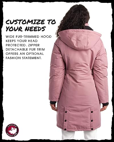 CANADA WEATHER GEAR Women's Winter Coat - Stadium Parka Jacket, Fur Trim Hood (S-3XL), Size Medium, Pink Haze