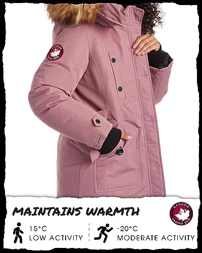 CANADA WEATHER GEAR Women's Winter Coat - Stadium Parka Jacket, Fur Trim Hood (S-3XL), Size Medium, Pink Haze