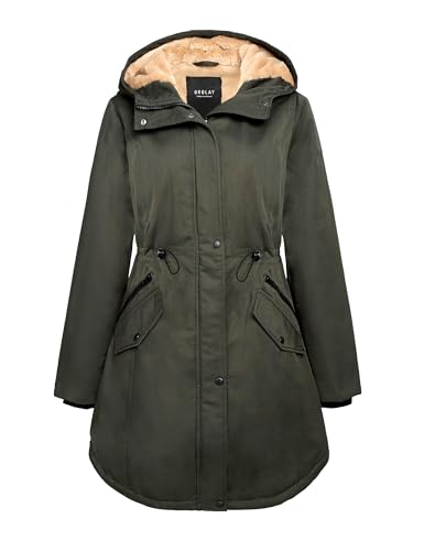 Orolay Women's Thicken Fleece Lined Parka Winter Coat Hooded Jacket with Pockets Deep Forest XXL