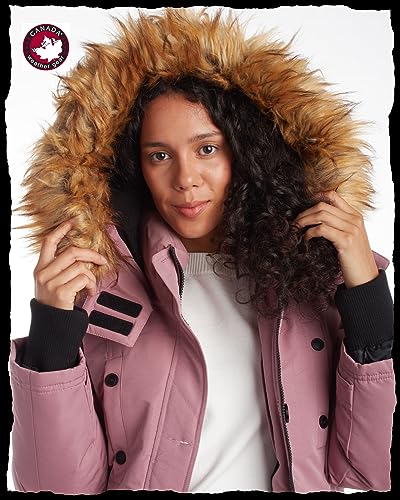 CANADA WEATHER GEAR Women's Winter Coat - Stadium Parka Jacket, Fur Trim Hood (S-3XL), Size Medium, Pink Haze