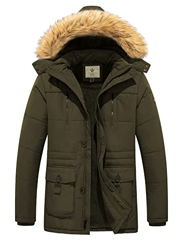 WenVen Men's Waterproof Warm Puffer Coat Winter Parka Jacket (Army Green, L)