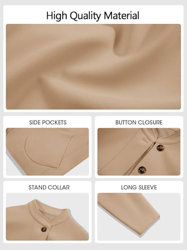 Tankaneo Womens Short Pea Coats Long Sleeve Button Down Casual Bomber Jackets with Pockets