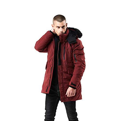 WEEN CHARM Men's Warm Parka Jacket Water Resistant Puffer Jacket Long Winter Coat with Detachable Hood Faux-Fur Trim