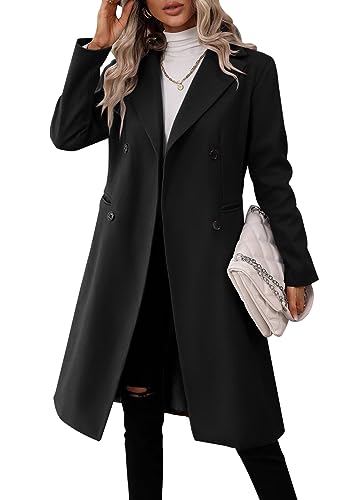 Danedvi Womens Long Double Breasted Coats Lapel Collar Wool Blend Pea Coat Winter Slim Fit Jackets Trench Coat Outwear