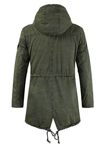 chouyatou Men's Spring Military Full-Zip Removable Hooded Cotton Mid-Long Parka Jacket Coat (Small, Army Green)