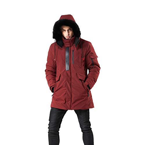 WEEN CHARM Men's Warm Parka Jacket Water Resistant Puffer Jacket Long Winter Coat with Detachable Hood Faux-Fur Trim