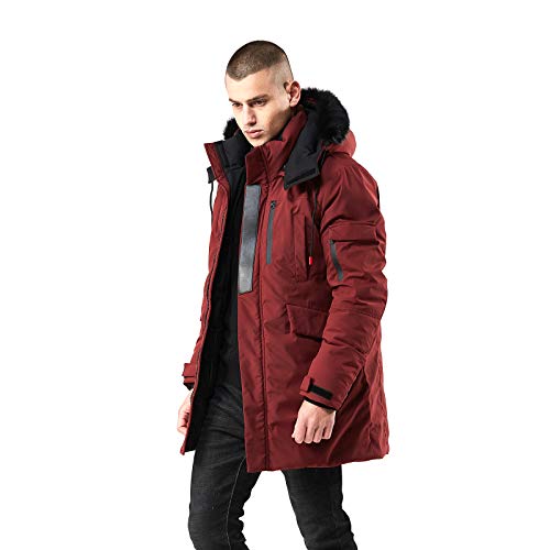 WEEN CHARM Men's Warm Parka Jacket Water Resistant Puffer Jacket Long Winter Coat with Detachable Hood Faux-Fur Trim