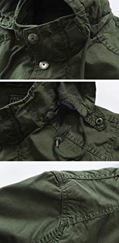 chouyatou Men's Spring Military Full-Zip Removable Hooded Cotton Mid-Long Parka Jacket Coat (Small, Army Green)
