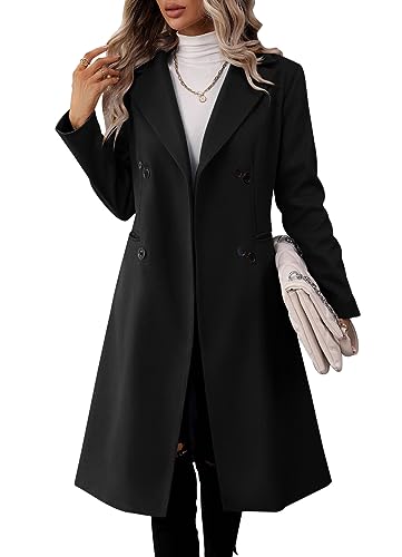 Danedvi Womens Long Double Breasted Coats Lapel Collar Wool Blend Pea Coat Winter Slim Fit Jackets Trench Coat Outwear