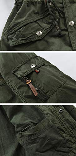 chouyatou Men's Spring Military Full-Zip Removable Hooded Cotton Mid-Long Parka Jacket Coat (Small, Army Green)