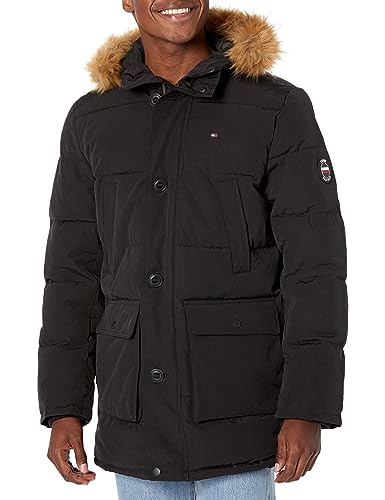 Tommy Hilfiger Mens Arctic Cloth Heavyweight Performance Parka Down Alternative Outerwear Coat, Black, Medium US