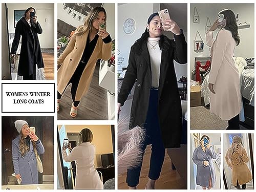 Danedvi Womens Long Double Breasted Coats Lapel Collar Wool Blend Pea Coat Winter Slim Fit Jackets Trench Coat Outwear