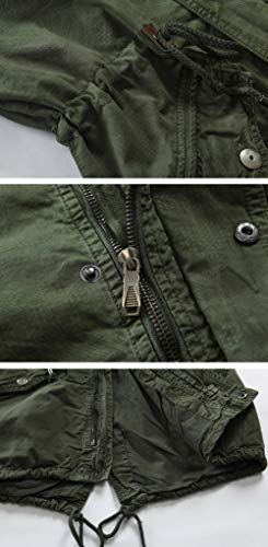 chouyatou Men's Spring Military Full-Zip Removable Hooded Cotton Mid-Long Parka Jacket Coat (Small, Army Green)
