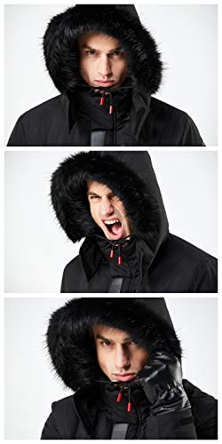WEEN CHARM Men's Warm Parka Jacket Water Resistant Puffer Jacket Long Winter Coat with Detachable Hood Faux-Fur Trim