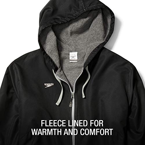 Speedo unisex adult Parka Jacket Fleece Lined Team Colors Swimsuit, Speedo Black, X-Large US