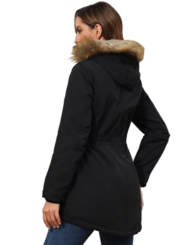 ROYAL MATRIX Women's Winter Coats Fleece Lined Parka Jacket Hooded Long Winter Warm Parka Coat with Pockets Black,14