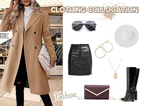 Danedvi Womens Long Double Breasted Coats Lapel Collar Wool Blend Pea Coat Winter Slim Fit Jackets Trench Coat Outwear
