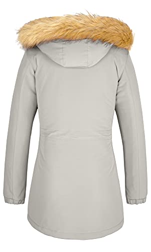 WenVen Women's Winter Waterproof Parka Puffer Coat with Fur Hood(Light Grey, M)
