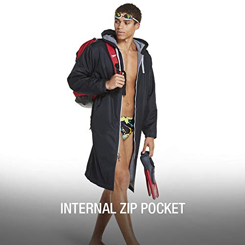 Speedo unisex adult Parka Jacket Fleece Lined Team Colors Swimsuit, Speedo Black, X-Large US