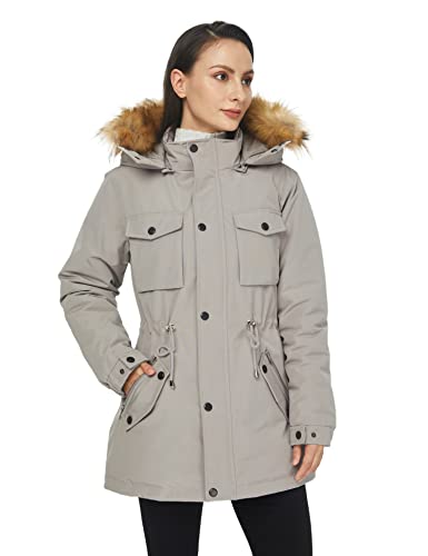 WenVen Women's Winter Waterproof Parka Puffer Coat with Fur Hood(Light Grey, M)