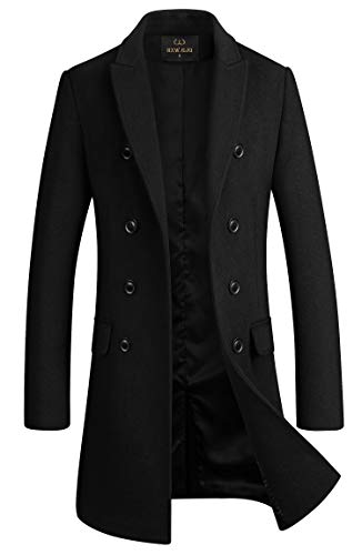 HXW.GJQ Men's Premium Wool Blend Double Breasted Long Pea Coat (as1, alpha, l, regular, regular, Black)