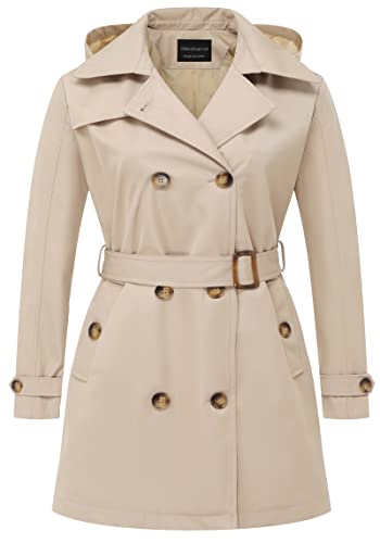 CREATMO US Plus Size Rain Coats for Women Dress Coat Long Trenchcoat Double Breasted Trench Water Resistant Classic Peacoat With Belt Khaki 5X