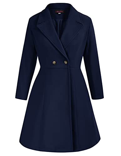 Hanna Nikole Cute Winter Coats Plus Size Lapel Collar Double Breasted Navy Peacoat for Women 22W 4X