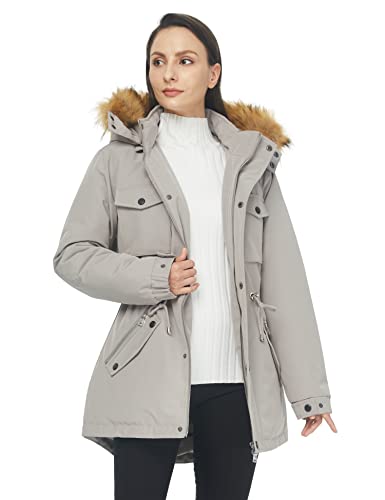 WenVen Women's Winter Waterproof Parka Puffer Coat with Fur Hood(Light Grey, M)