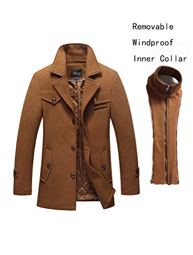 Litteking Men's Winter Pea Coat Casual Woolen Trench Coat Single Breasted Short Wool Jacket Gray M