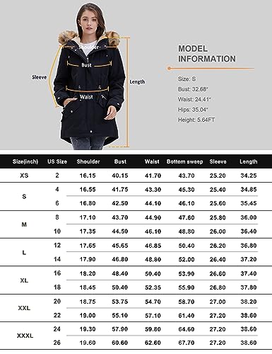 ROYAL MATRIX Women's Winter Coats Fleece Lined Parka Jacket Hooded Long Winter Warm Parka Coat with Pockets Black,14