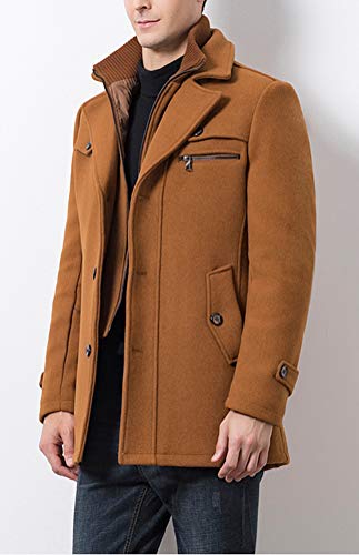 Litteking Men's Winter Pea Coat Casual Woolen Trench Coat Single Breasted Short Wool Jacket Gray M
